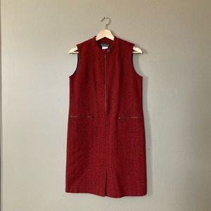 Red Sleeveless Tweed Zip-Up Dress